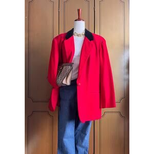 Vintage wool jacket in red with black velvet collar, size XXL